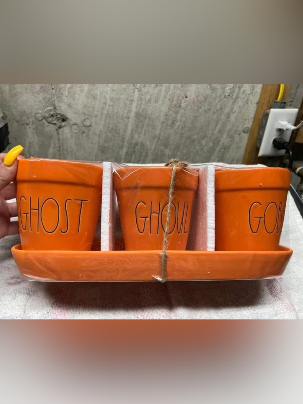 Rae Dunn Orange Halloween Ceramic Planter Trio - Ghost Ghoul Goblin